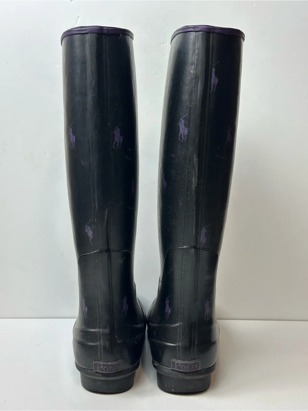 Ralph Lauren Black And Purple Pony Rubber Rain Boots